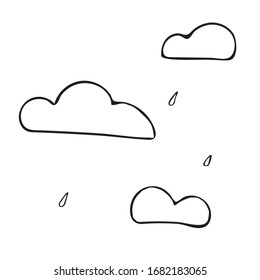hand-drawn vector illustration, element without background, cloud and raindrops