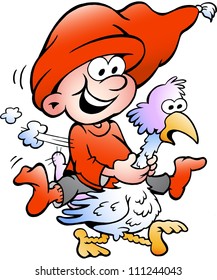 Hand-drawn Vector illustration of elf riding on a goose