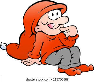 Hand-drawn Vector illustration of elf thinking at Christmas