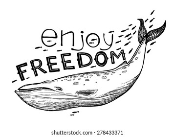 Hand-drawn vector illustration - Enjoy FREEDOM. Lettering and calligraphy