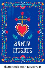 Hand-drawn vector illustration  in ethnic mexican style. Santa Muerte