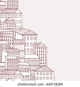 Hand-drawn vector illustration with european town. Place for your text.