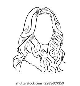 Hand-drawn vector illustration of a faceless girl with long hair.  hand-drawn sketch on white background