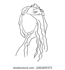 Hand-drawn vector illustration of a faceless girl with long hair.  hand-drawn sketch on white background