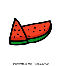 Hand-drawn vector illustration featuring a bold black outline of a slice of watermelon against a white background. Perfect for fruit-themed designs, summer visuals, or healthy eating illustrations