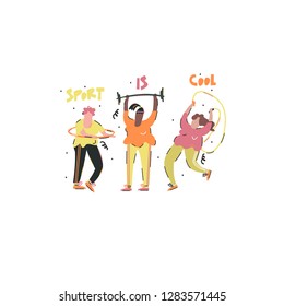 Handdrawn vector illustration of a fitness girl. Sport is good.
