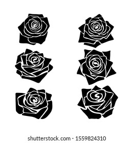 Hand-drawn vector illustration. Floral background. Silhouette of a rose on a white background.