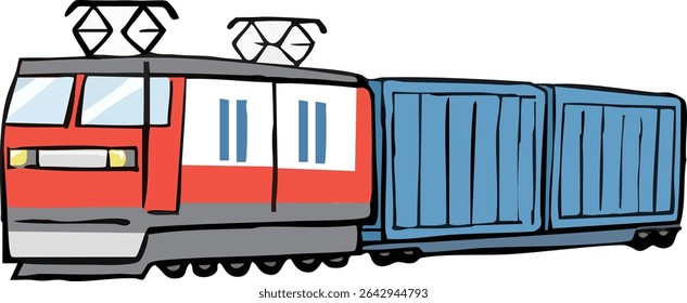 hand-drawn vector illustration of a freight train