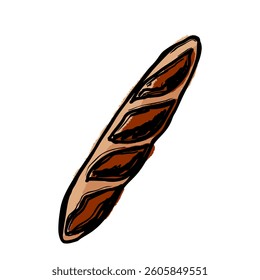 Hand-drawn Vector Illustration of a French Baguette Isolated on White Background