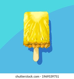 Hand-drawn vector illustration of freshness summer dessert, pineapple ice cream. ice cream creative illustration.