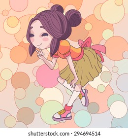 hand-drawn vector illustration of funny cartoon girl
