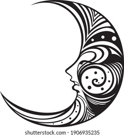 
Hand-drawn vector illustration.
Graphic drawing of the moon in a minimalist oriental style.
Vector outline emblems for book illustrations, tattoo, for prints.