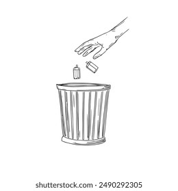 Hand-Drawn Vector Illustration of Hand Disposing Batteries