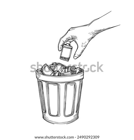 Hand-Drawn Vector Illustration of Hand Disposing Batteries