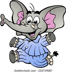 Hand-drawn Vector illustration of an Happy Baby Boy Elephant in Pajamas