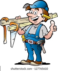 Hand-drawn Vector illustration of an Happy Carpenter Handyman