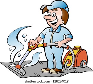 Hand-drawn Vector illustration of a Happy Carpet Cleaner