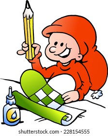 Hand-drawn Vector illustration of an Happy Christmas Elf  doing Christmas Heart