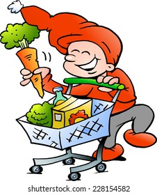 Hand-drawn Vector illustration of an Happy Christmas Elf on Shopping Tour