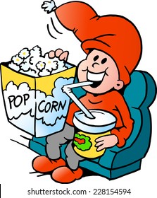 Hand-drawn Vector illustration of an Happy Christmas Elf  in Cinema or Theater