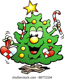 Hand-drawn Vector illustration of an Happy Christmas Tree