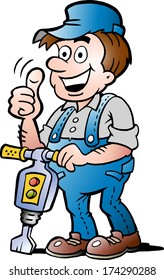 Hand-drawn Vector illustration of an Happy Construction Worker
