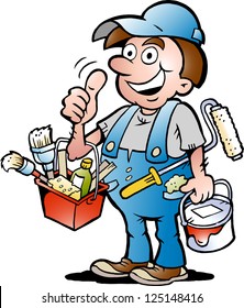 Hand-drawn Vector illustration of an happy Painter Handyman, giving thumb up