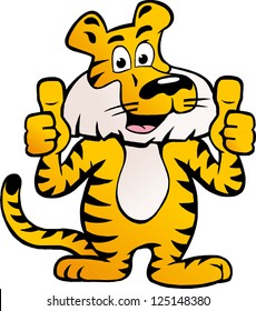 Hand-drawn Vector illustration of an Happy And Proud Siberian Tiger  giving two thumb up