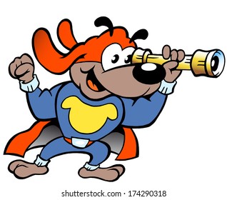 Hand-drawn Vector illustration of an Happy Super Hero Watch Dog