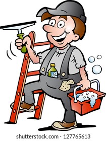 Hand-drawn Vector illustration of an Happy Window Cleaner