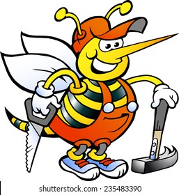 Hand-drawn Vector illustration of an Happy Working Carpenter Bee
