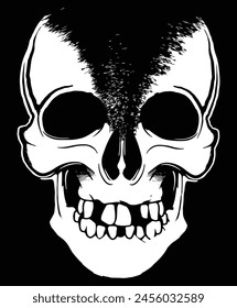 Hand-Drawn Vector Illustration of a Human Skull: A Striking Monochromatic Artwork in Black and White Colors