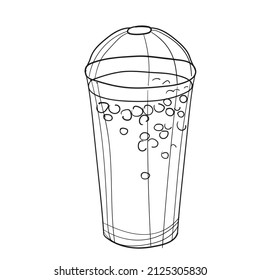 Ilustración vectorial hecha a mano del café de hielo. Con circuito negro sin relleno sobre fondo blanco