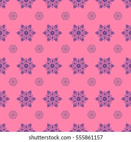 Hand-drawn vector illustration of isolated stylized snowflakes. Isolated watercolor snowflakes on pink background. Beautiful decoration. Symbol of winter.