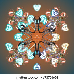Hand-drawn vector illustration of isolated stylized snowflakes. Isolated watercolor snowflakes on colorful background. Beautiful decoration. Symbol of winter.