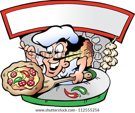 Hand-drawn Vector illustration of an Italian Pizza House