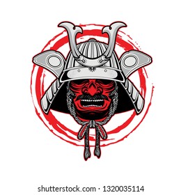 Handdrawn Vector Illustration Japanese Samurai Wear Helmet And Mask