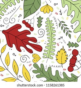 Handdrawn vector illustration with leaves on a white background. Autumn concept.
