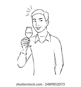 Hand-drawn Vector Illustration of Man Holding Wine Glass