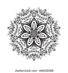 Hand-drawn vector illustration of a Mandala. Ornament mehndi, henna pattern. Can be used for textiles, printing on phone, yoga Mat, coloring.