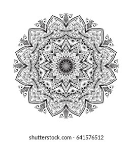 Hand-drawn vector illustration of a Mandala. Ornament mehndi, henna pattern. Can be used for textiles, printing on phone, yoga Mat, coloring