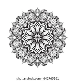 Hand-drawn vector illustration of a Mandala. Ornament mehndi, henna pattern. Can be used for textiles, printing on phone, yoga Mat, coloring