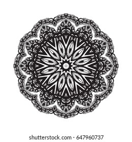 Hand-drawn vector illustration of a Mandala. Ornament mehndi, henna pattern. Can be used for textiles, printing on phone, yoga Mat, coloring