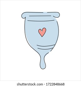 Ilustración vectorial hecha a mano de una taza menstrual. Ciclo femenino. Higiene. Salud y protección de la mujer. Fertilidad. Plano.