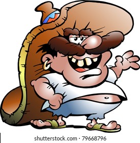 Hand-drawn Vector illustration of an Mexican Man Mexican Man Wearing A Sombrero
