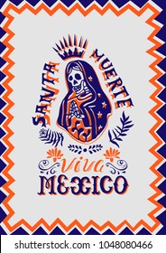 Hand-drawn vector illustration of a Mexican style. Santa Muerte