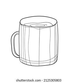 Hand-drawn vector illustration of mug. With black circuit without fill on white background