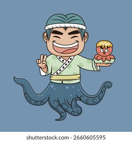 Hand-Drawn Vector Illustration of Octopus Wearing Chef Outfit