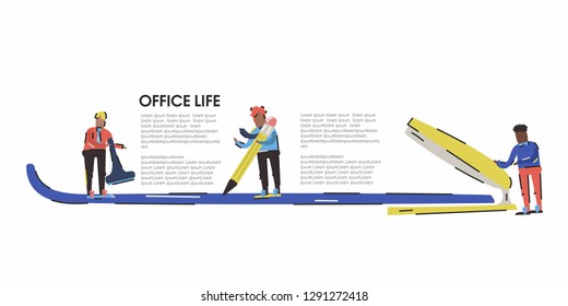 Handdrawn vector illustration with office managers. Cartoon-style sketch of a picture.