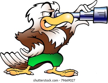 Hand-drawn Vector illustration on an Eagle Watching in Binucular